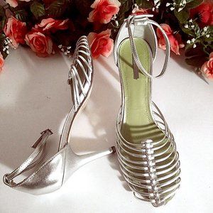 Silver Strappy Shoes, Women's Heels, Summer Shoe